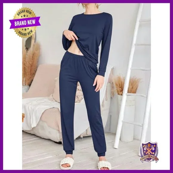 Women's Long Sleeve Pajama Set with Pockets, 2-Pack Polyester Blend